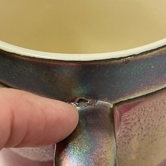 Potter’s Corner Wide‎ Mug Fire Metallic Glazed Dripped Ceramic Red, Green, Tan - Picture 12 of 15